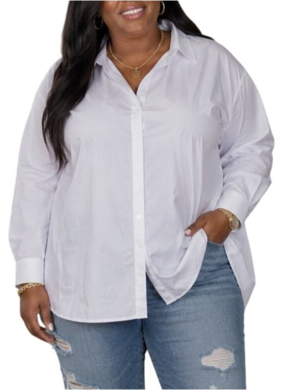 Talbots Plus Size 22W Top Wrinkle-Resistant White Button-Up Shirt Classic Collar